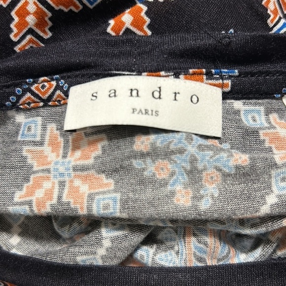 Sandro Paris Shirt Lamaar Printed Tie Front Quilt Print Top Blouse Sz M - Picture 9 of 13